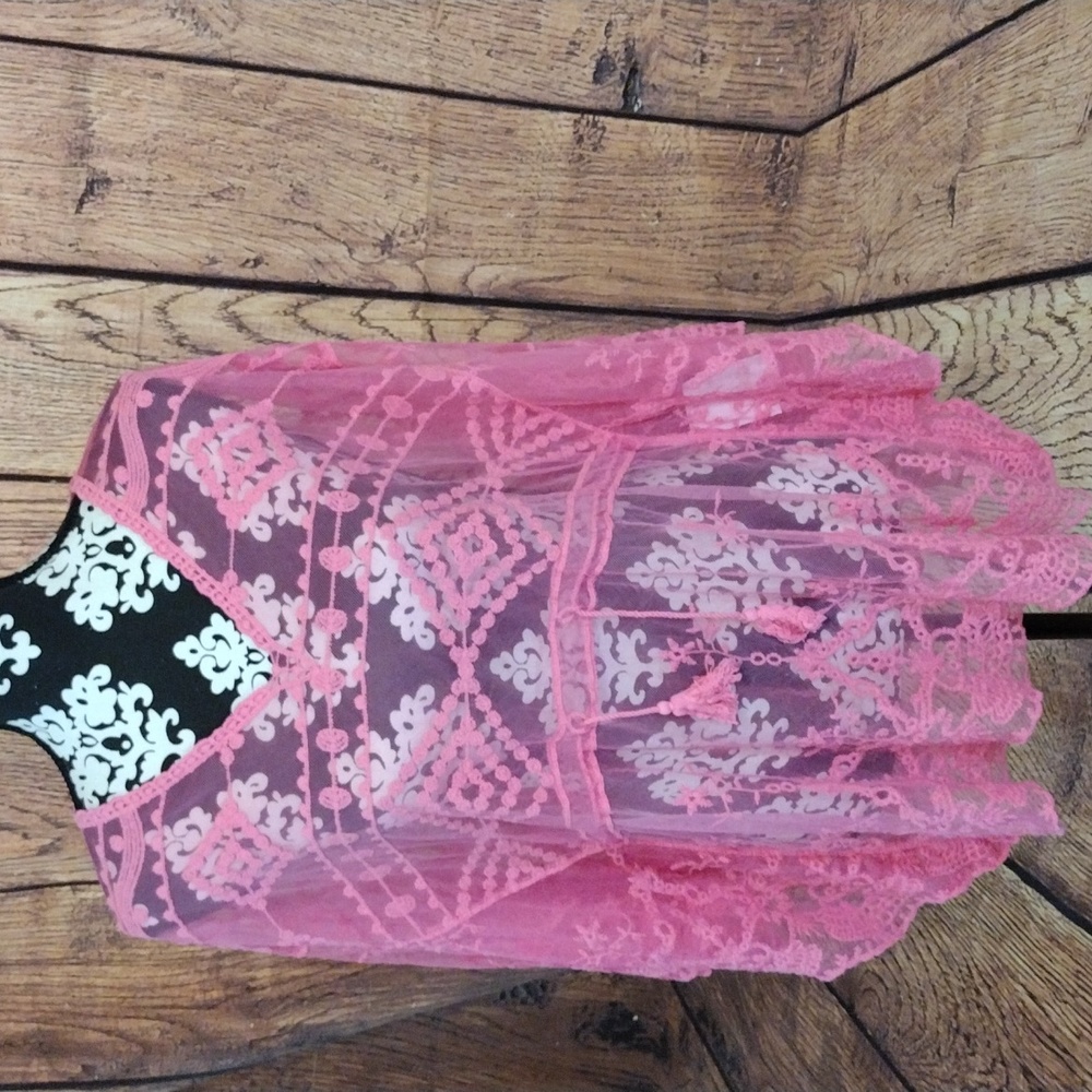NWOT Vince Camuto Pink Lace Drawstring Swim Cover-Up Tunic